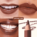 Close-up shots of lips wearing Tower 28 Beauty’s OneLiner Lip Liner in the shade Draw Me across different skin tones. [Draw Me]