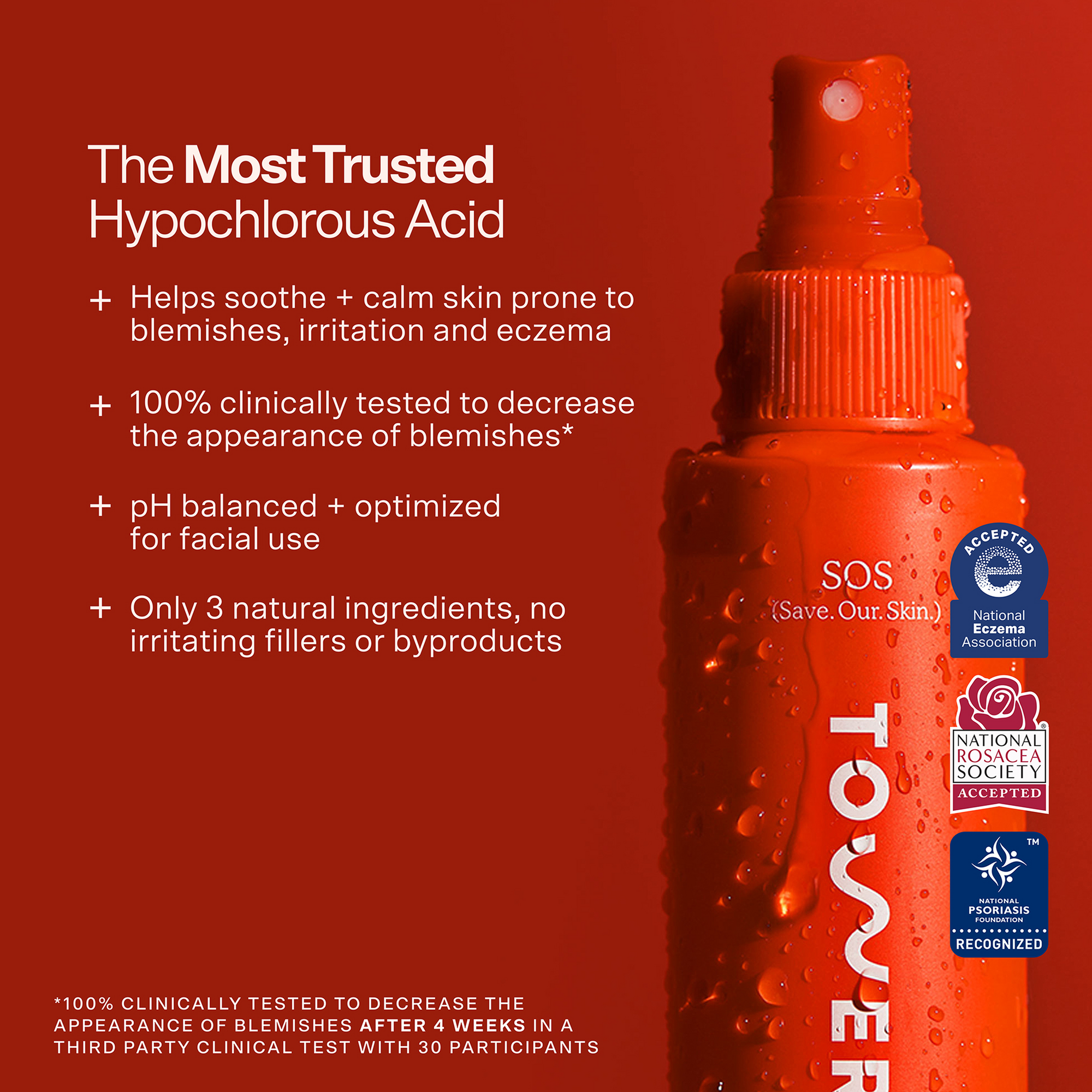 Red bottle of SOS Tower with text on a red background [Shared]
