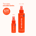 Two sizes of Tower 28 SOS Daily Rescue Facial Spray on a white background with pricing and value information. [Shared]